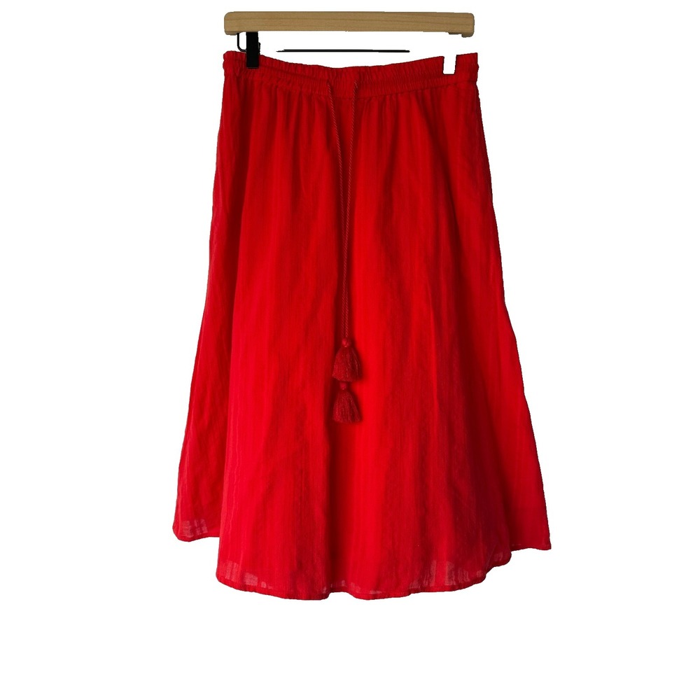Talbots Midi Skirt Size Medium Petite Red Cotton Boho Tassel Coastal Grandmacore